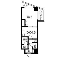 エス・キュート京都下鴨東 3階1DKの間取り