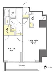 プライムメゾン市谷山伏町 4階1LDKの間取り