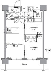 パークハビオ恵比寿 14階2LDKの間取り