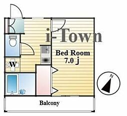 グリーンフィールズ 2階1Kの間取り