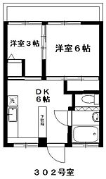 マンションボヌール 2DKの間取図画像