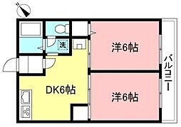 シティハイム調布 2DKの間取図画像