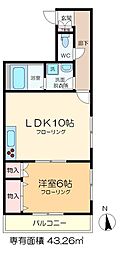Oaks 1階1LDKの間取り
