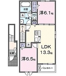 JR和歌山線 岩出駅 徒歩34分の賃貸アパート 2階2LDKの間取り