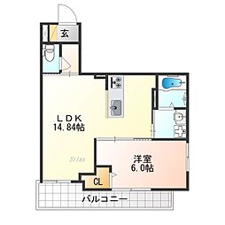 Side西ノ京 2階1LDKの間取り