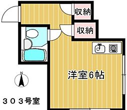 グランデエジ 3階ワンルームの間取り