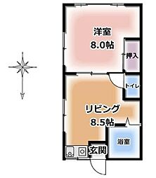 フジイ荘 2階1DKの間取り