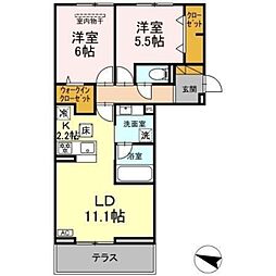 リシェスみのり台 A・B・C C棟 1階2LDKの間取り