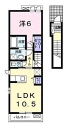 サニーフラット・ポム 2階1LDKの間取り
