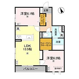 堺市西区浜寺諏訪森町西2丁アパート 2LDKの間取図画像