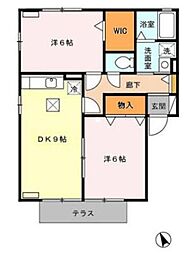 セーラム小仙波 1階2DKの間取り