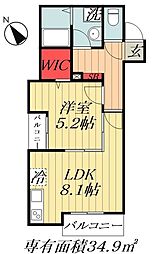 JR総武線 船橋駅 徒歩13分の賃貸アパート 1階1LDKの間取り