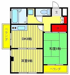ドフィーヌときわ平1 1階2DKの間取り