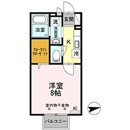 ソレイユ東野 2階1Kの間取り