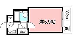 パンテール中野島 4階1Kの間取り