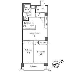 六本木ビュータワー 15階2DKの間取り
