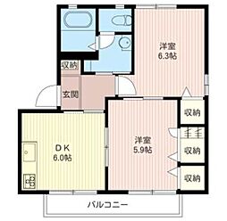 グリーンヴィラ 2階2DKの間取り
