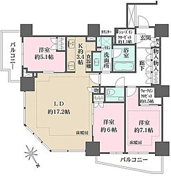 ザ・パークハウス三田ガーデン レジデンス＆タワー タワー棟 3階3LDKの間取り
