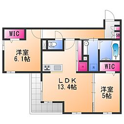 パサログランデ上野芝 3階2LDKの間取り