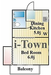 沖ハイツ 2階1Kの間取り