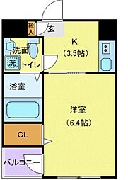 西武池袋線 大泉学園駅 徒歩4分の賃貸マンション 2階1Kの間取り