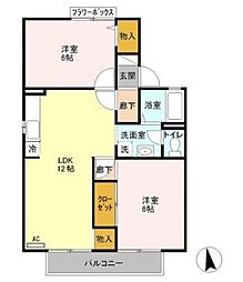 ドミールエム 1階2LDKの間取り