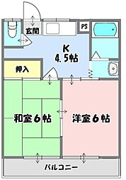 平和コーポ2号館 2階2Kの間取り