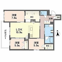 フレシア天王寺南棟 3階3LDKの間取り