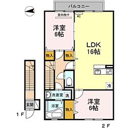 ローズコート落合 2階2LDKの間取り