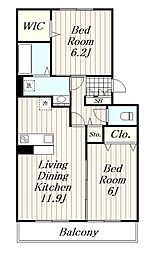 グランレーヴD 2LDKの間取図画像