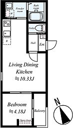 坂戸市日の出町アパート 1LDKの間取図画像