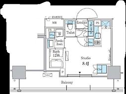 パークアクシス東陽町・親水公園 12階ワンルームの間取り