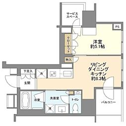 プラウド中目黒 6階1LDKの間取り