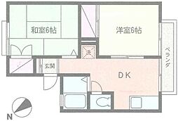 パレーシャルスカイハイツ 2DKの間取図画像