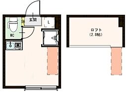 グランサムハウス王子神谷 2階ワンルームの間取り