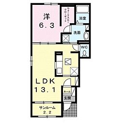 ケーズコート岩出 1階1LDKの間取り