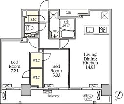 ジオエント白金台 13階2LDKの間取り