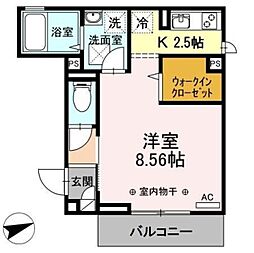 ルミエールII 1階1Kの間取り