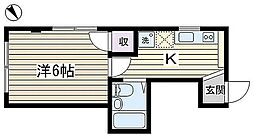 奥山ビル 1Kの間取図画像