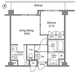 プラチナコート広尾 2階1LDKの間取り