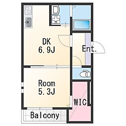 フジパレス北新金屋丁 2階1DKの間取り