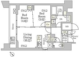 メゾンカルム日本橋馬喰町 14階2LDKの間取り