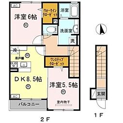 ミル・クレール 2階2DKの間取り