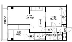 瑞江レジデンス芦田 3階2LDKの間取り