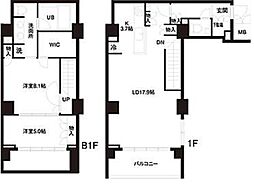 レジディア白金高輪 1階2LDKの間取り