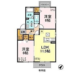 サニーフィールド Ａ・ＢB 1階2LDKの間取り