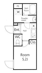 イスフール 4階1Kの間取り