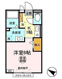 コンフォートヒル 2階1Kの間取り