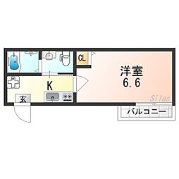 フラッティ花園ミンク 3階1Kの間取り