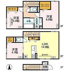 セレスティア竹ノ塚 2階3LDKの間取り
